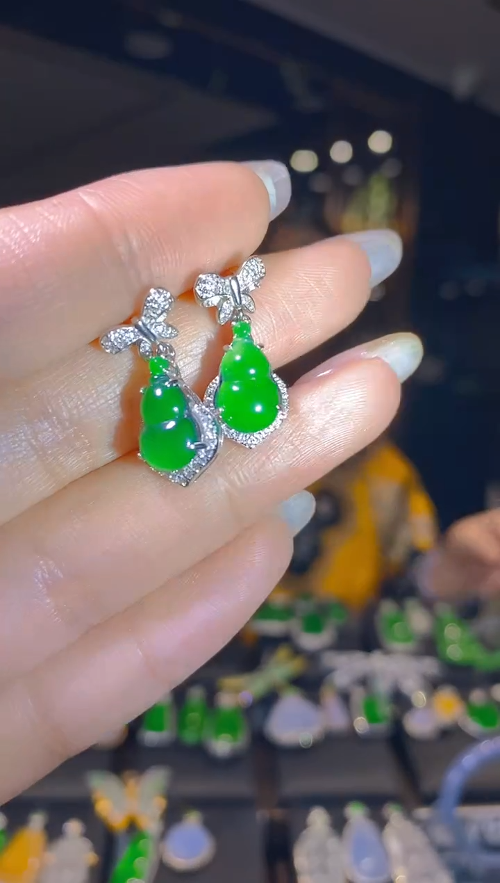 【闪购商品】翡翠耳饰银S925镶嵌031     （多样性发货）