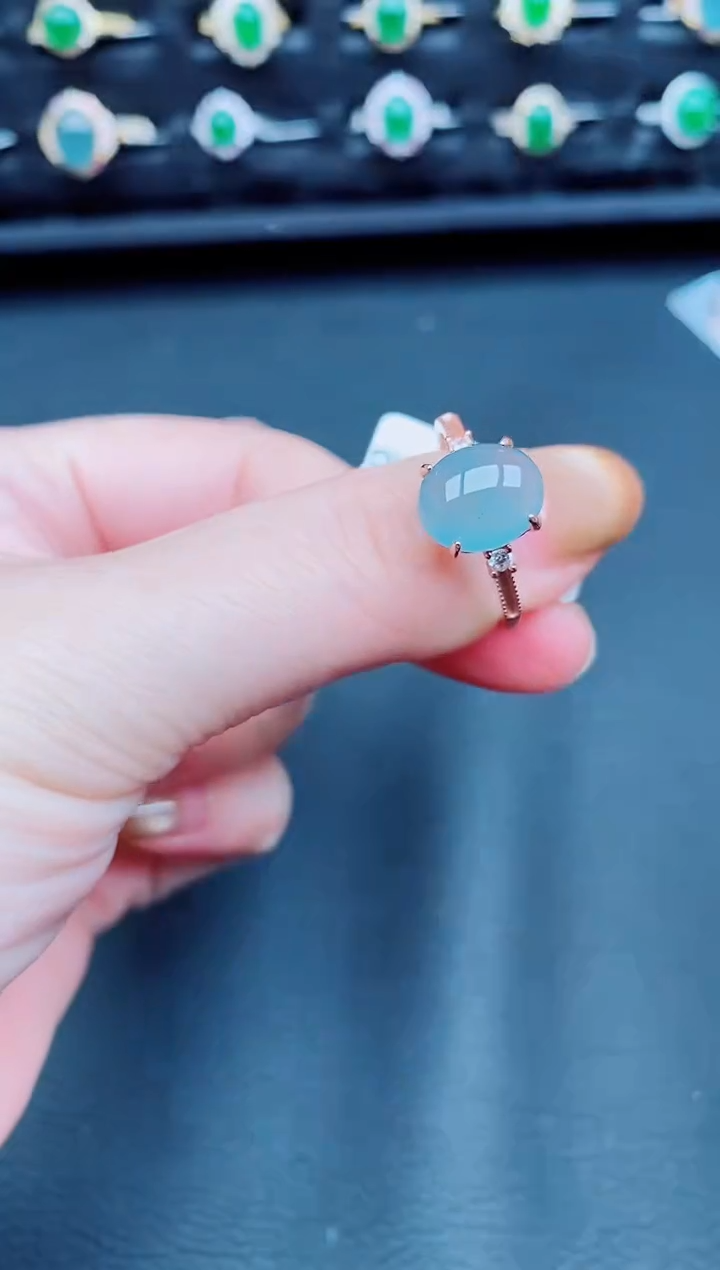 【闪购商品】翡翠戒指银S925镶嵌天然a货翡翠50