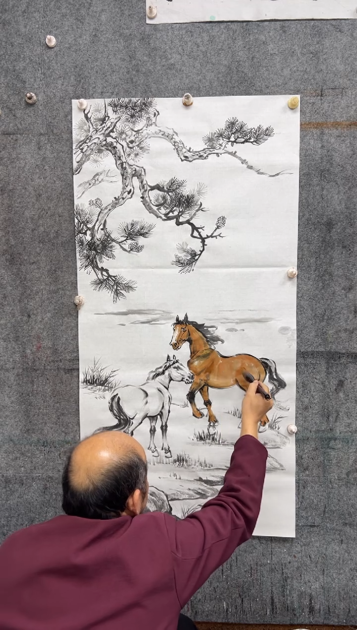 【闪购商品】国画古松双骏  带收藏证书