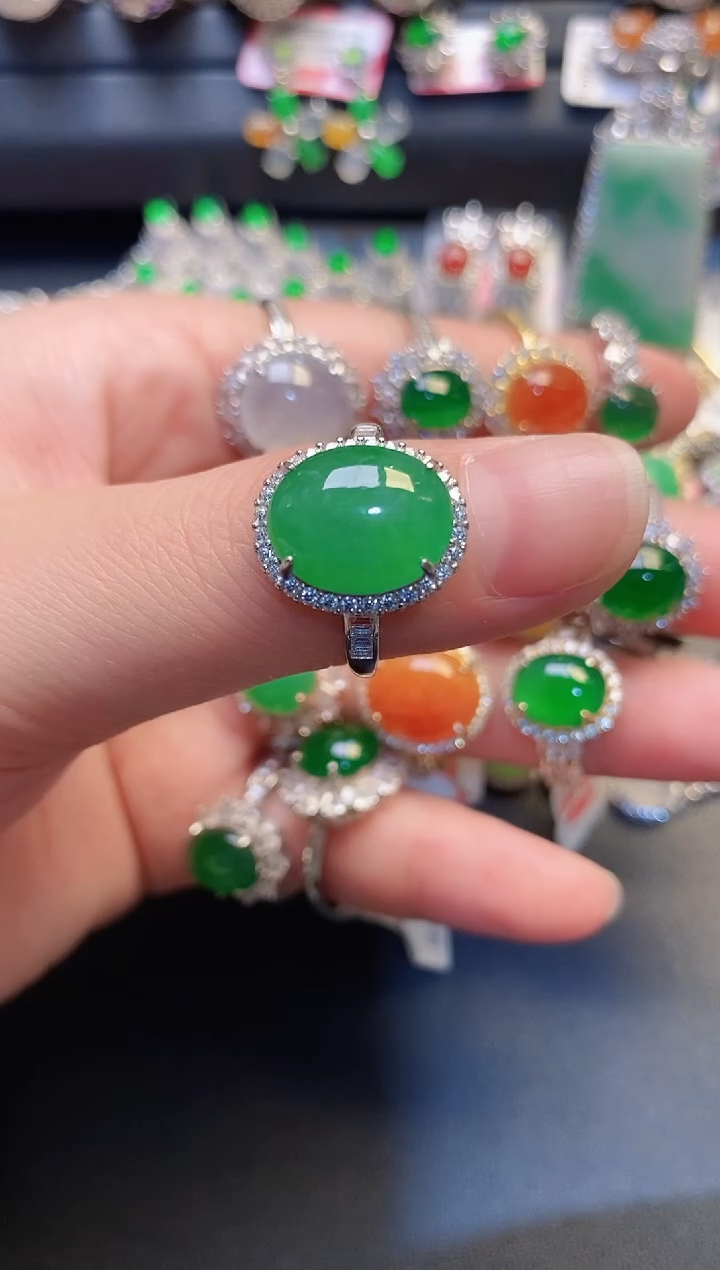 银S925镶嵌戒指翡翠西****饭天然