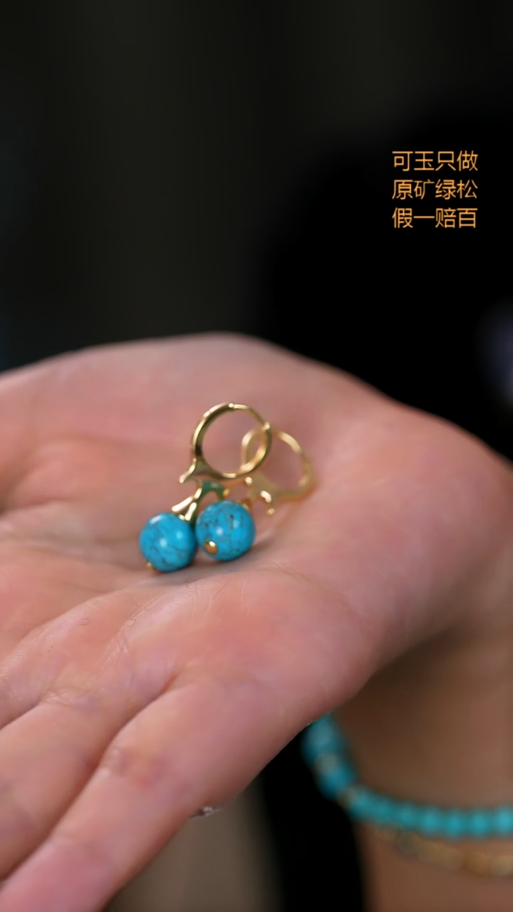 银S925镶嵌绿松石珠宝奇石耳饰