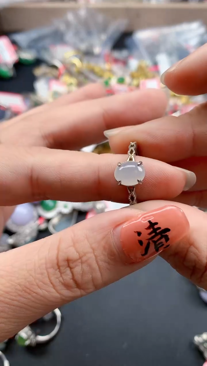 银S925镶嵌戒指翡翠天然A货缅甸翡翠