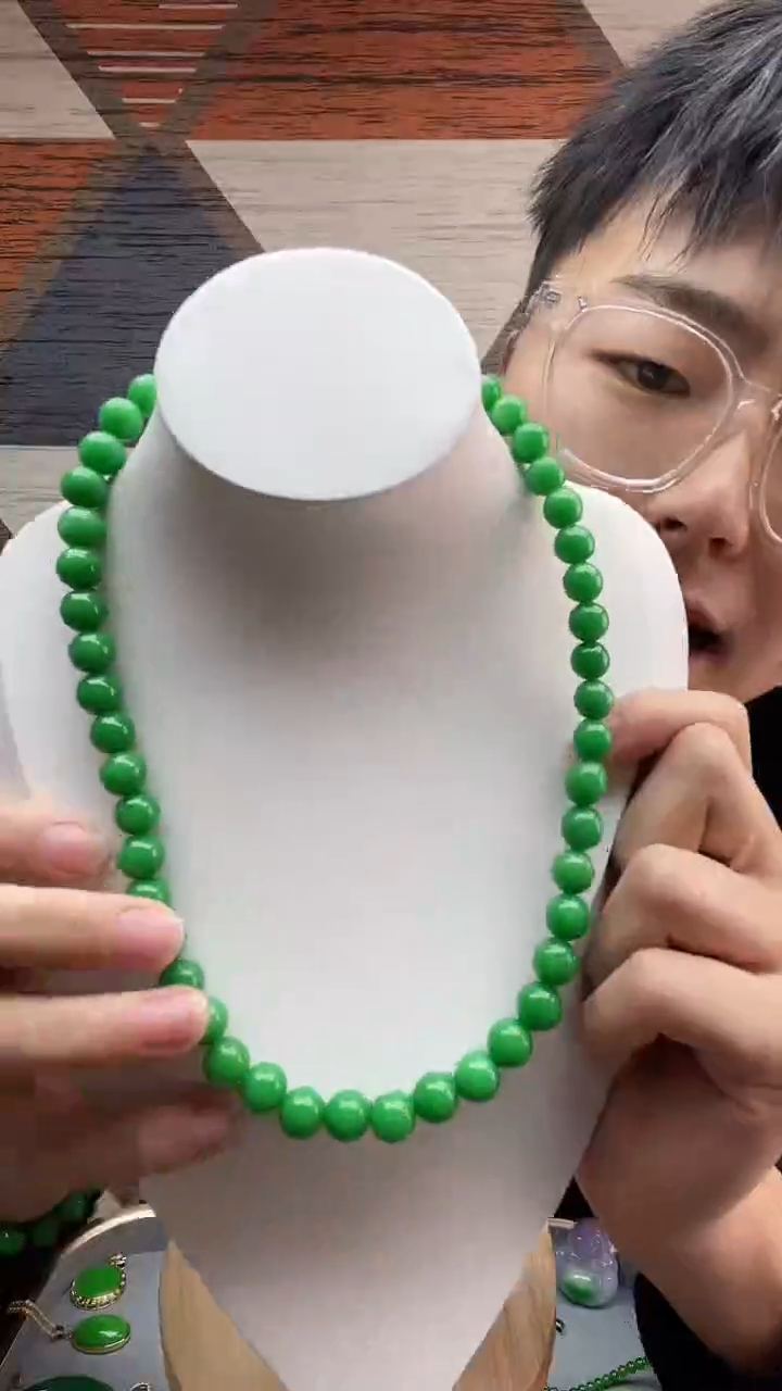 【闪购商品】翡翠项链14K金镶嵌07翡翠妈妈链10毫米