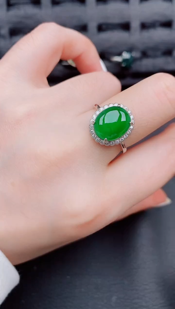 【闪购商品】翡翠戒指银S925镶嵌天然a货翡翠903