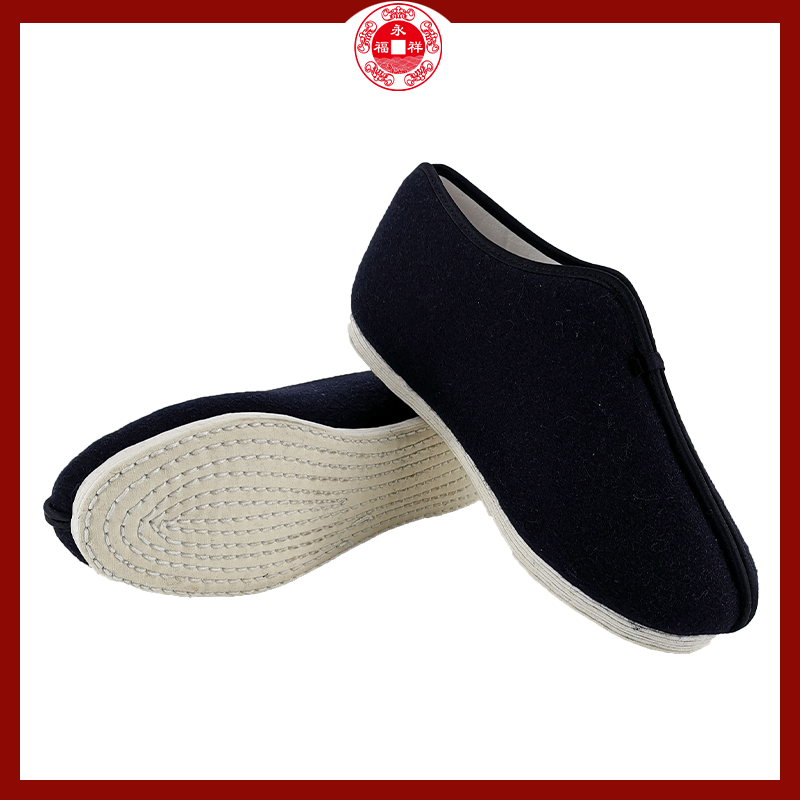  男式冲喜祈福祝寿往生《蓝呢子》深蓝色老人长寿鞋