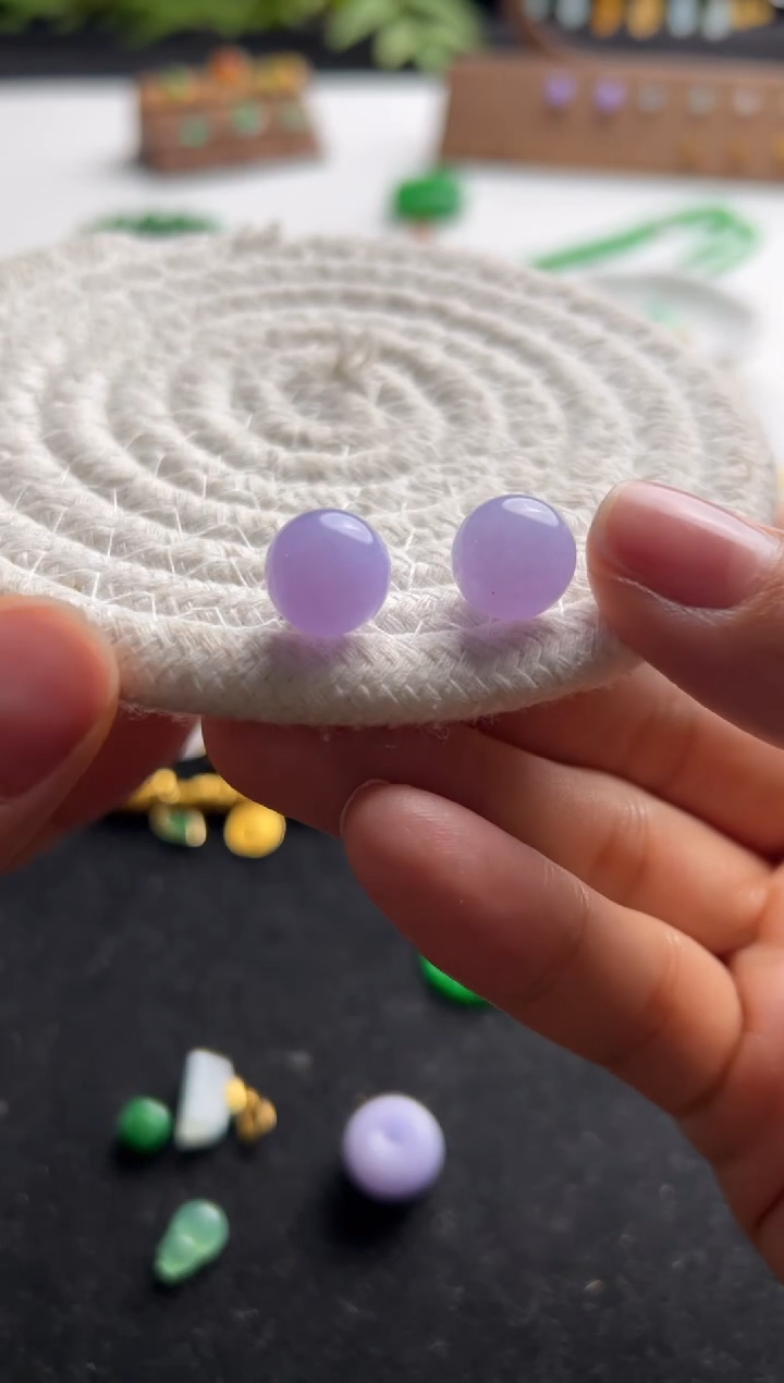 【闪购商品】翡翠裸石未镶嵌紫圆珠一对16800+840-lh