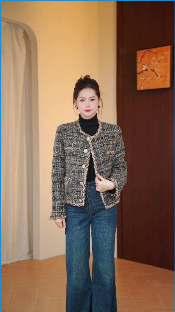 2025秋季新款韩版羊毛混纺小香风女外套上衣