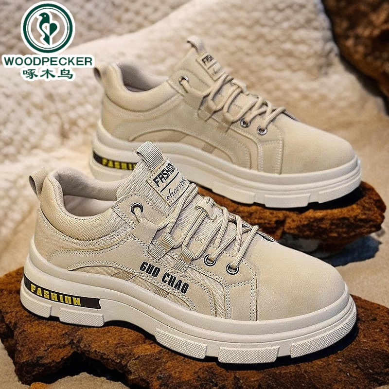 【正品】啄木鸟男鞋秋冬季厚底工作防滑耐磨男士潮鞋2025新款加
