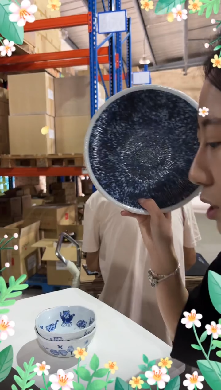 陶瓷粗陶大盘 蓝色 22.5cm