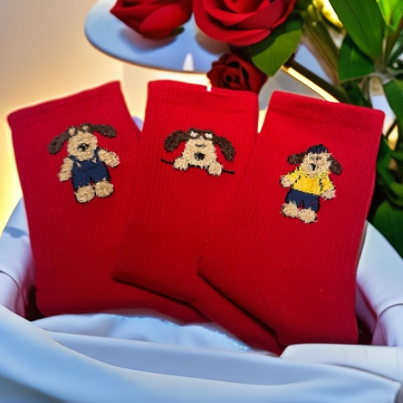 25年新款毛巾绣女红袜