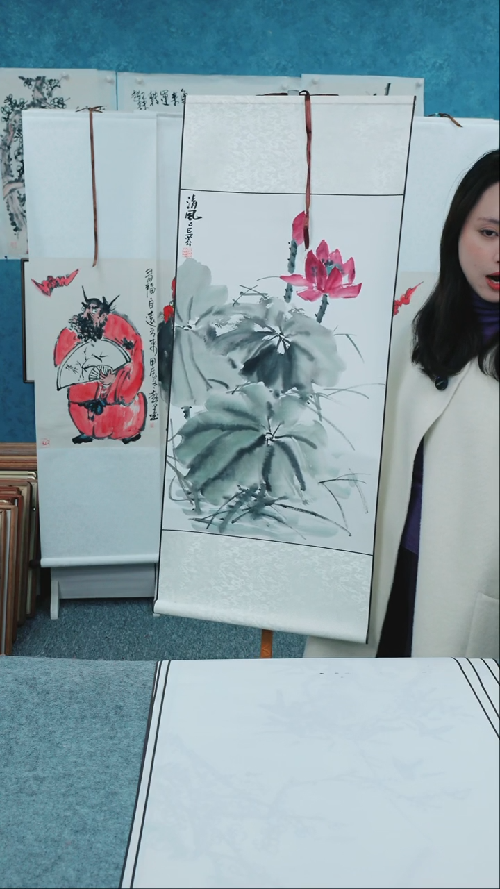 【闪购商品】国画四尺三开本土老师卷轴