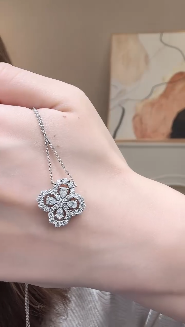 铂Pt950镶嵌颈饰实验室培育钻石lo项链k白 