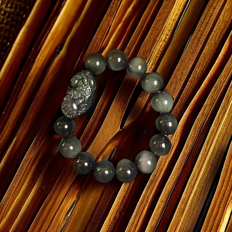 天然乌金黑曜石手串貔貅