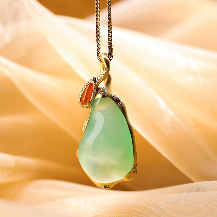 【庄家翡翠】圆满得意 天然翡翠吊坠18K镶嵌挂件翡翠定制收藏送礼