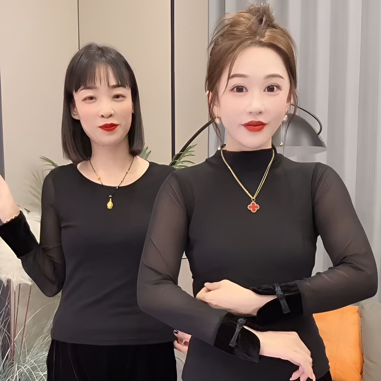 新款时尚百搭春秋洋气国风丝绒袖口网衫524#