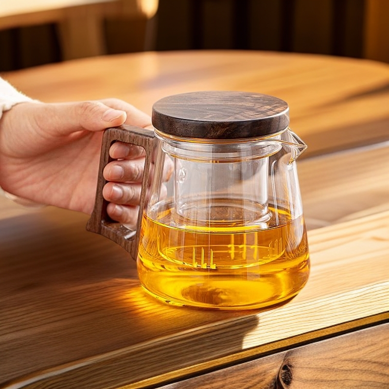 茶水分离耐高温玻璃泡茶壶家用煮茶器茶具透明550毫升办公泡茶壶