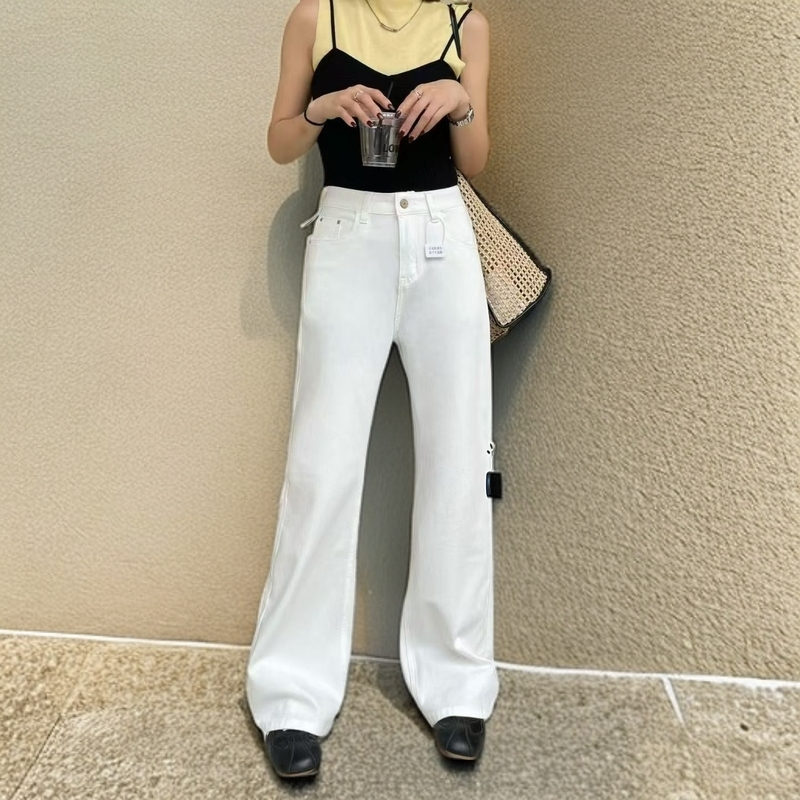 2025新款白色喇叭裤长款超级百搭款裤子微喇长裤宽松牛仔裤薄款