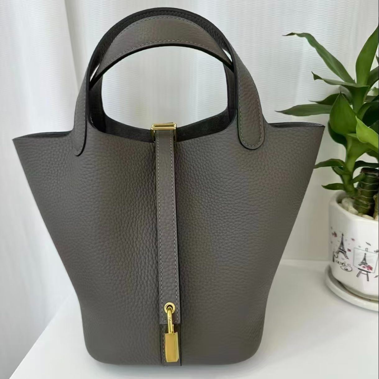 95新 Hermes/爱马仕 青奢荟/菜篮子18锡器灰金扣/89061