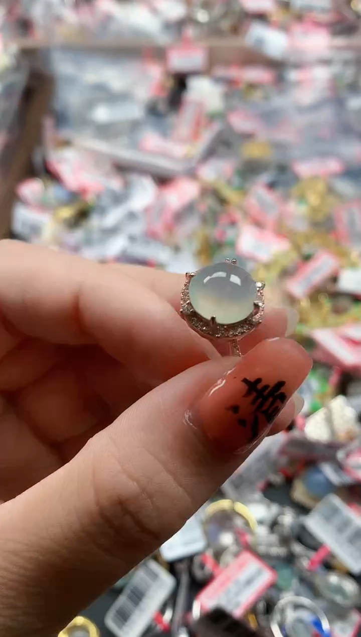 银S925镶嵌戒指翡翠天然A货缅甸翡翠