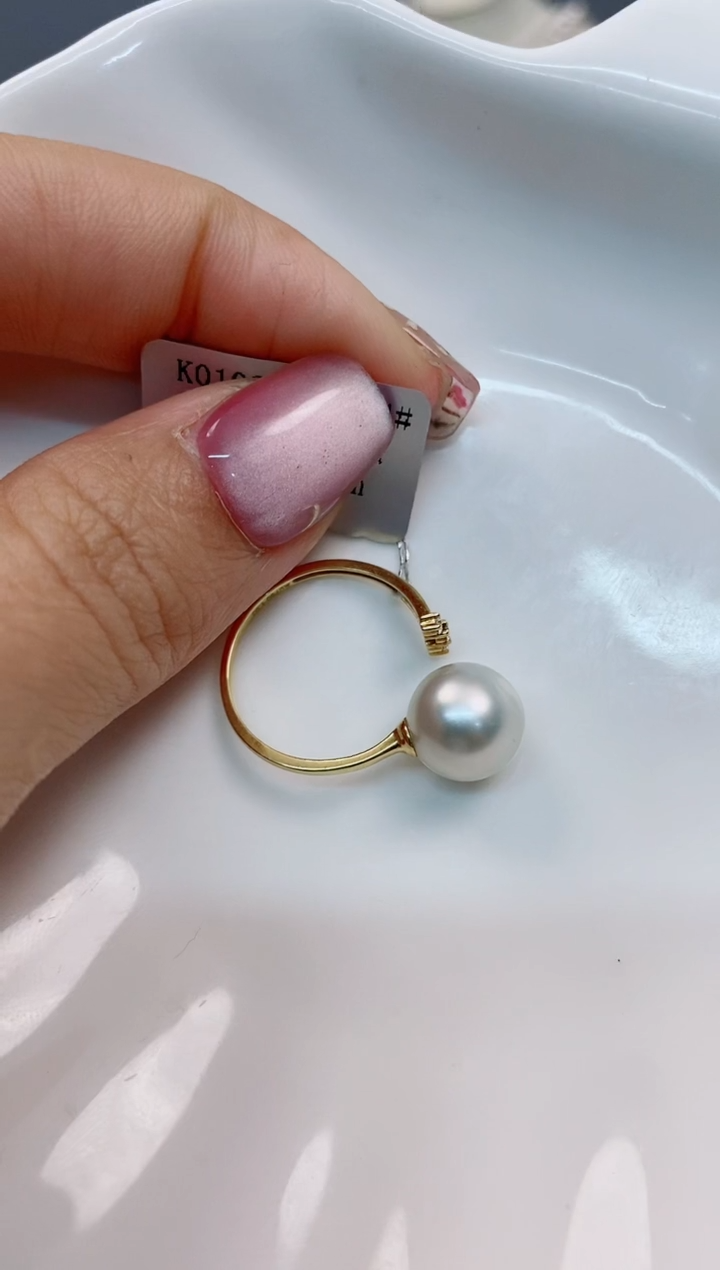 【闪购商品】海水珍珠戒指18K金镶嵌9-10澳白海水珍珠戒指