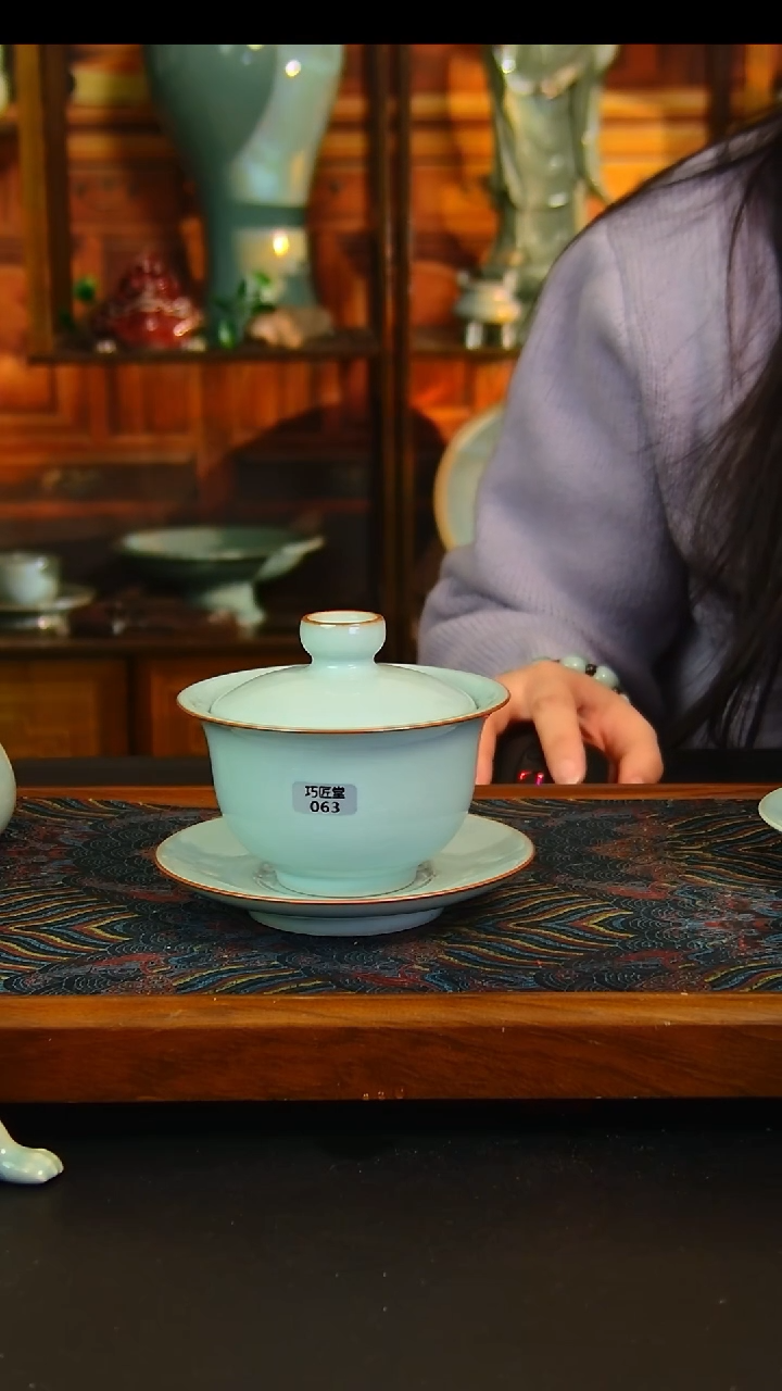 瓷片全手工大元宝盖碗，微暇，简装