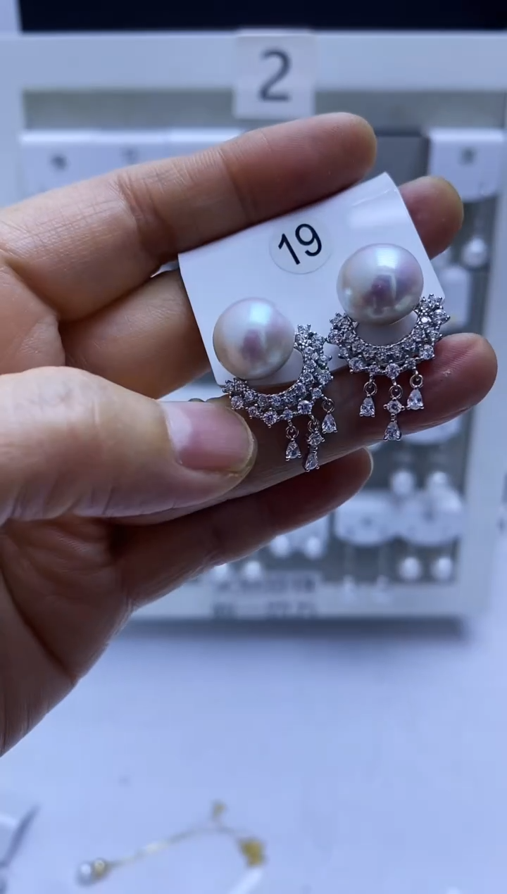 银S925镶嵌耳饰淡水珍珠19