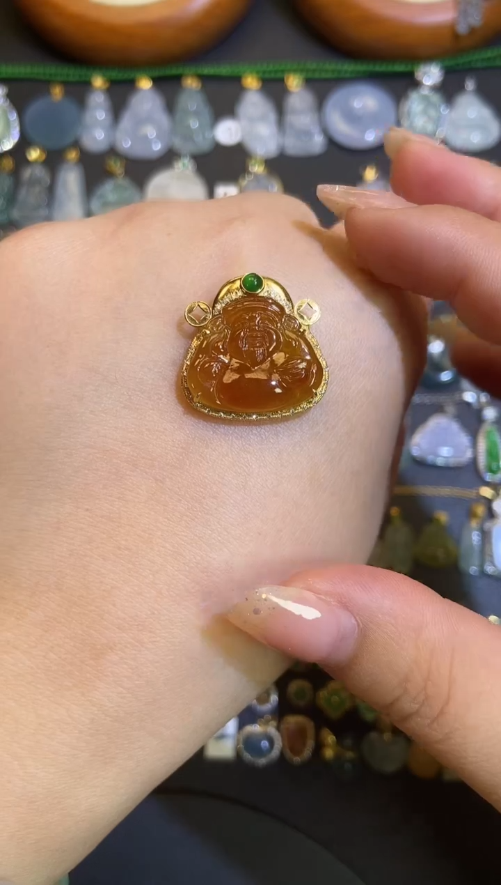 翡翠18K金镶嵌吊坠(不含链)1