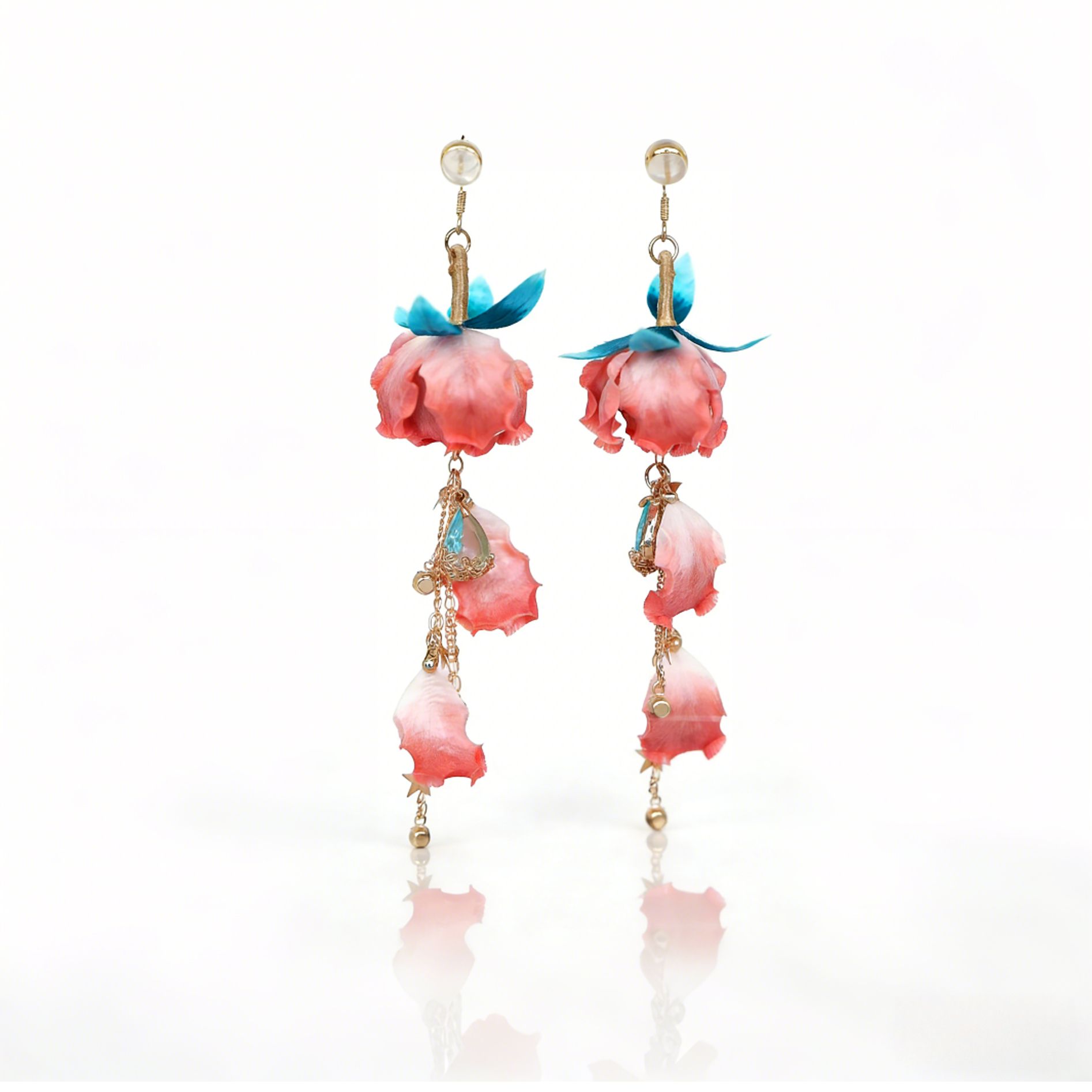 铜合金真丝耳饰 手作牡丹花流苏绒花耳环中国非遗绒花耳饰