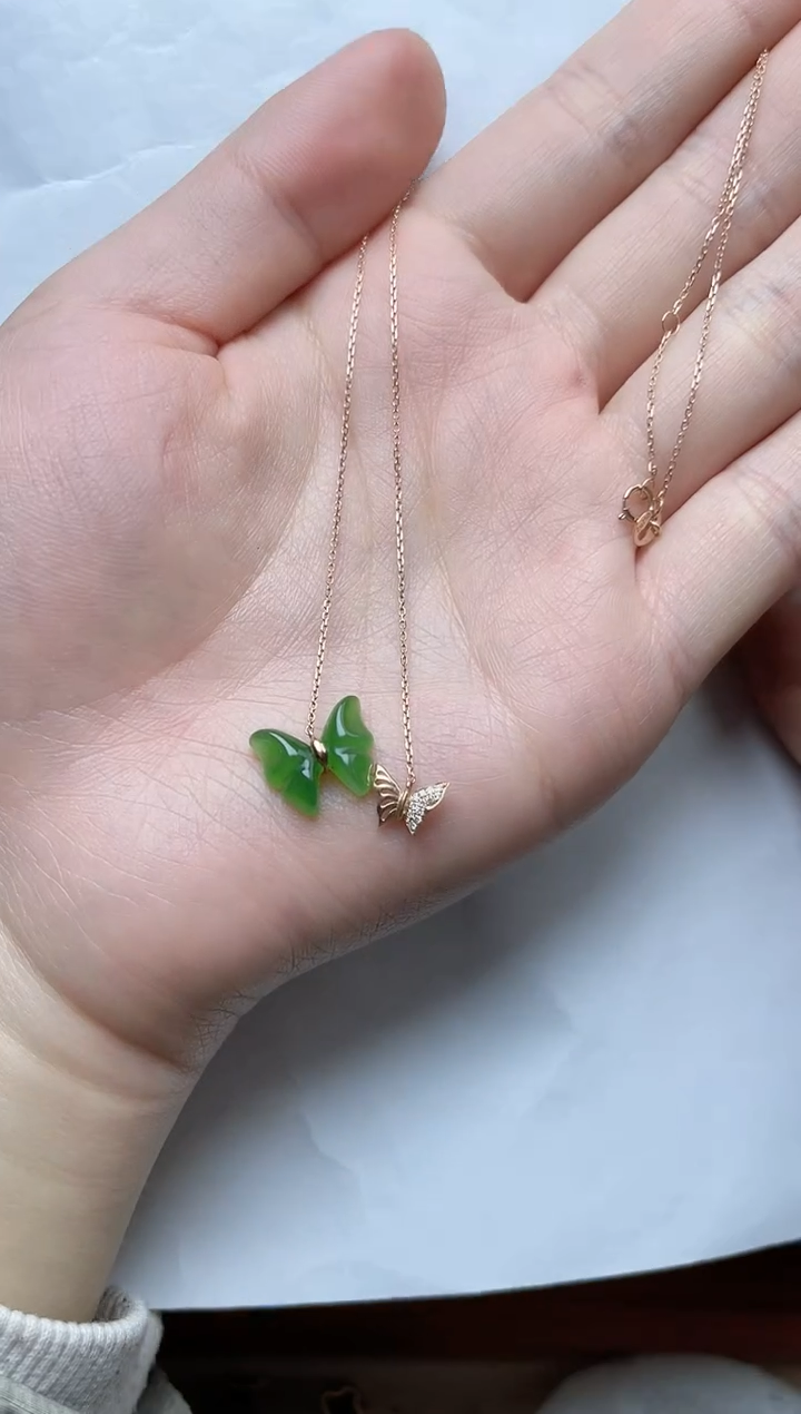 【闪购商品】和田玉颈饰18K金镶嵌蝴蝶kk