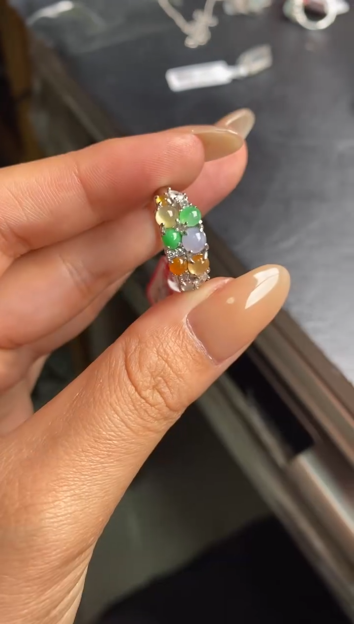 银S925镶嵌戒指翡翠天然A货翡翠