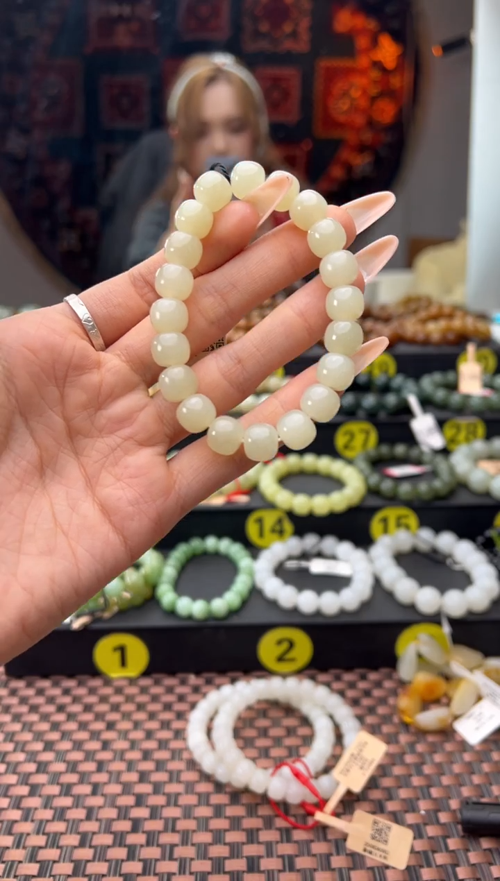 未镶嵌手串和田玉金山白玉老型珠手串卡9x10
