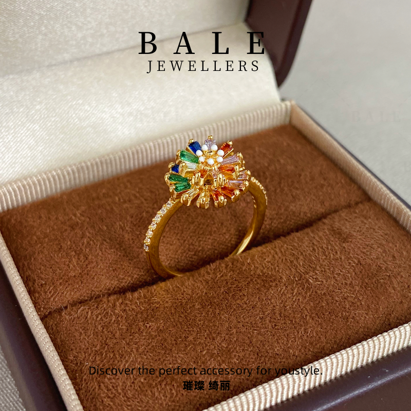 铜合金合成锆石戒指 T1661 可旋转 彩色时尚百搭简约