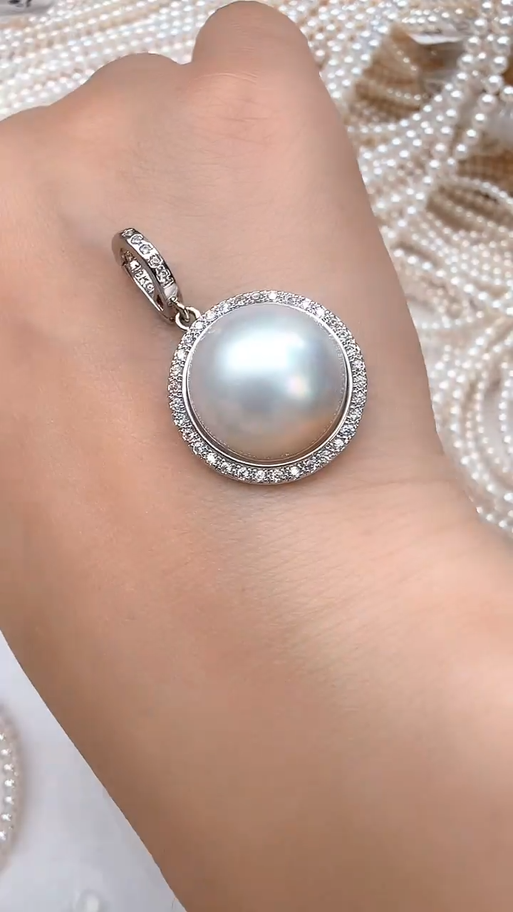 合金拼合珍珠（马贝珠）颈饰银色太阳花