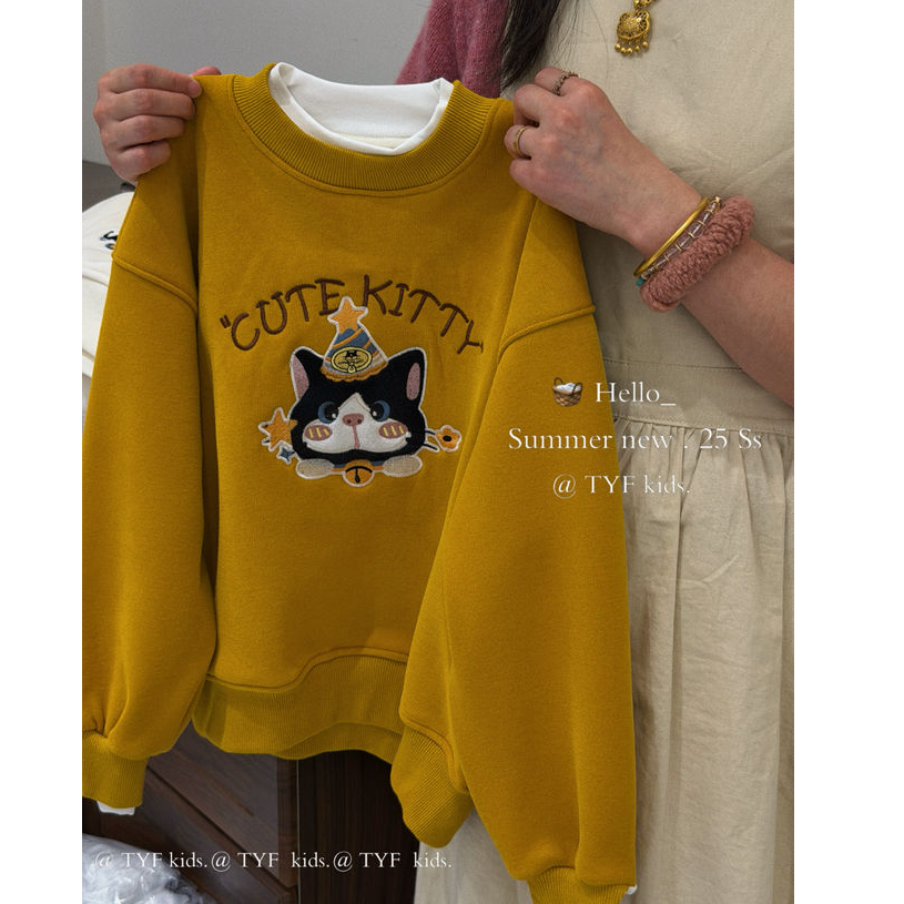 【豪宝贝】2025FW星星帽猫咪刺绣加绒卫衣7308