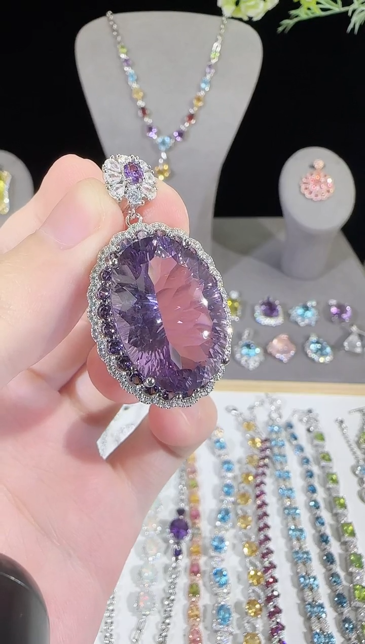 银S925镶嵌颈饰紫晶16*23mm吊坠