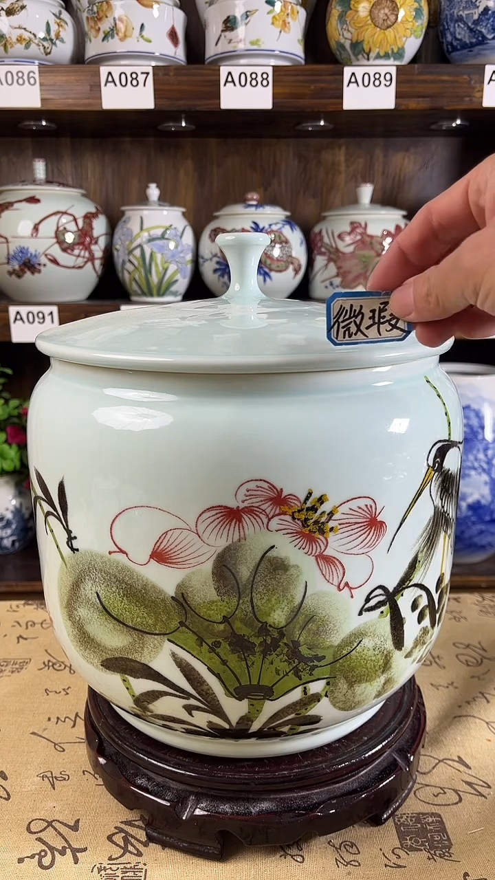 【闪购商品】纯手工手绘一鹭连升大号储物罐