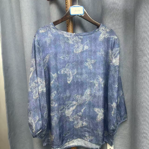 (瑕疵）2025夏季新款休闲时尚圆领桑蚕丝印花七分袖上衣女R584