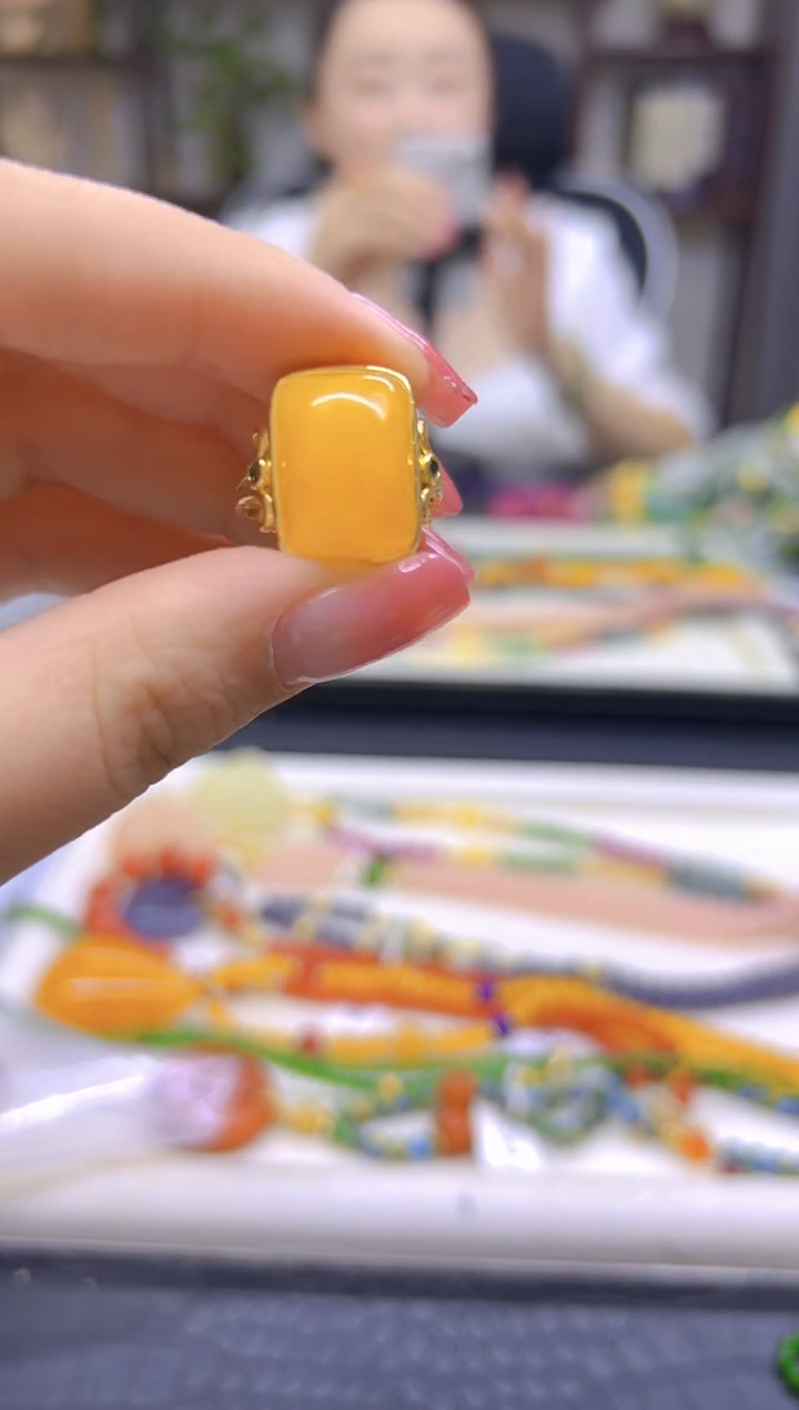 银S925镀金镶嵌蜜蜡戒指DIY款J97