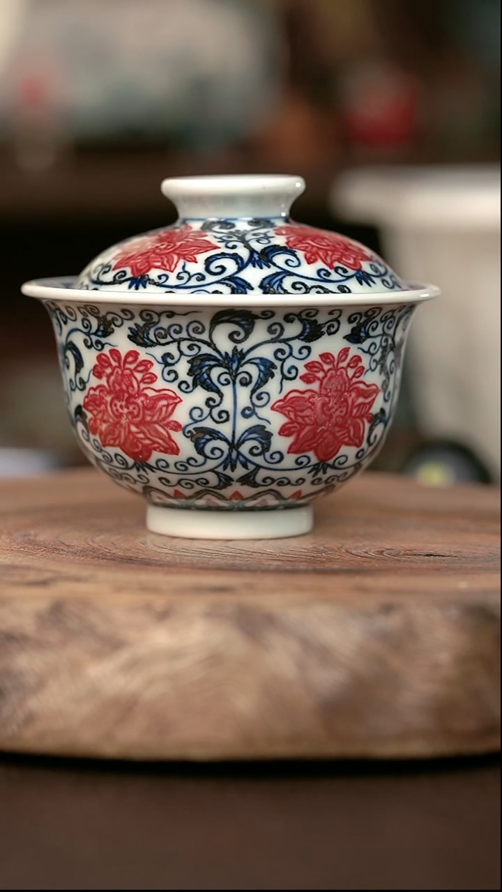 手绘高温现代瓷   气窑  有暇 缠枝花卉大布袋150c