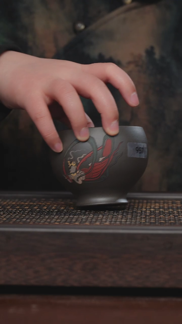 【闪购商品】紫砂茶杯非遗茶器-泥绘飞天（天青泥）