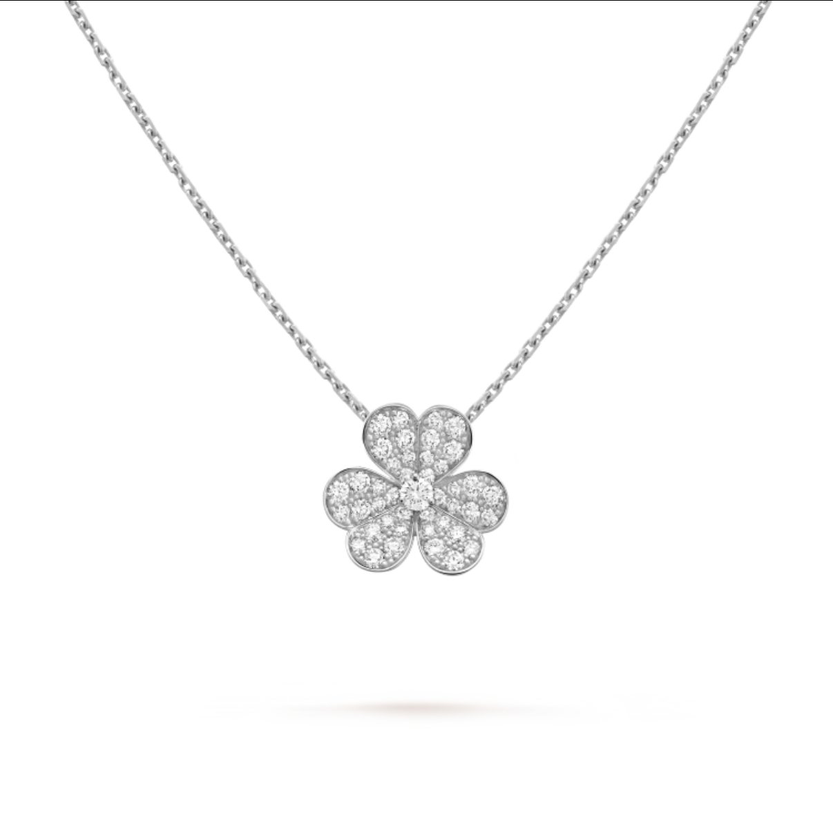 99新 梵克雅宝 白金满钻三叶草中号项链