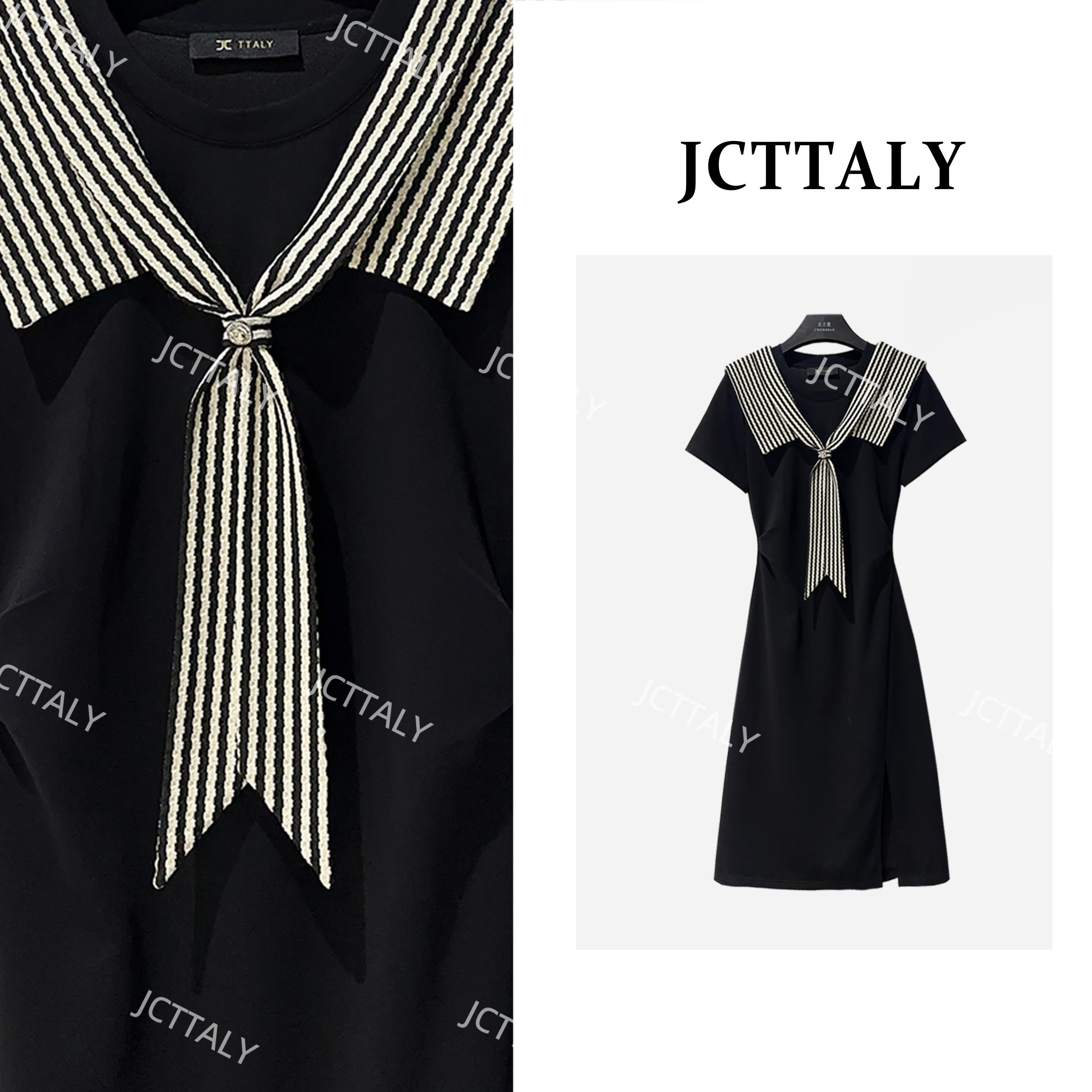 【宠粉价】休闲风气质夏季时尚学院风黑白黑色连衣裙JC-A4421