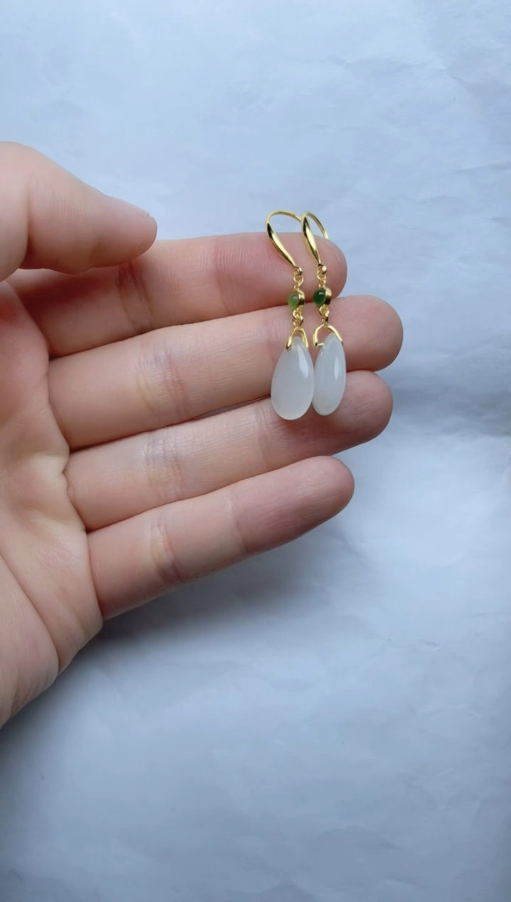 【闪购商品】和田玉耳饰银S925镶嵌06白玉耳钩