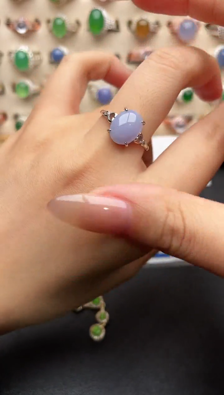 银S925镶嵌戒指翡翠一物一证一礼盒