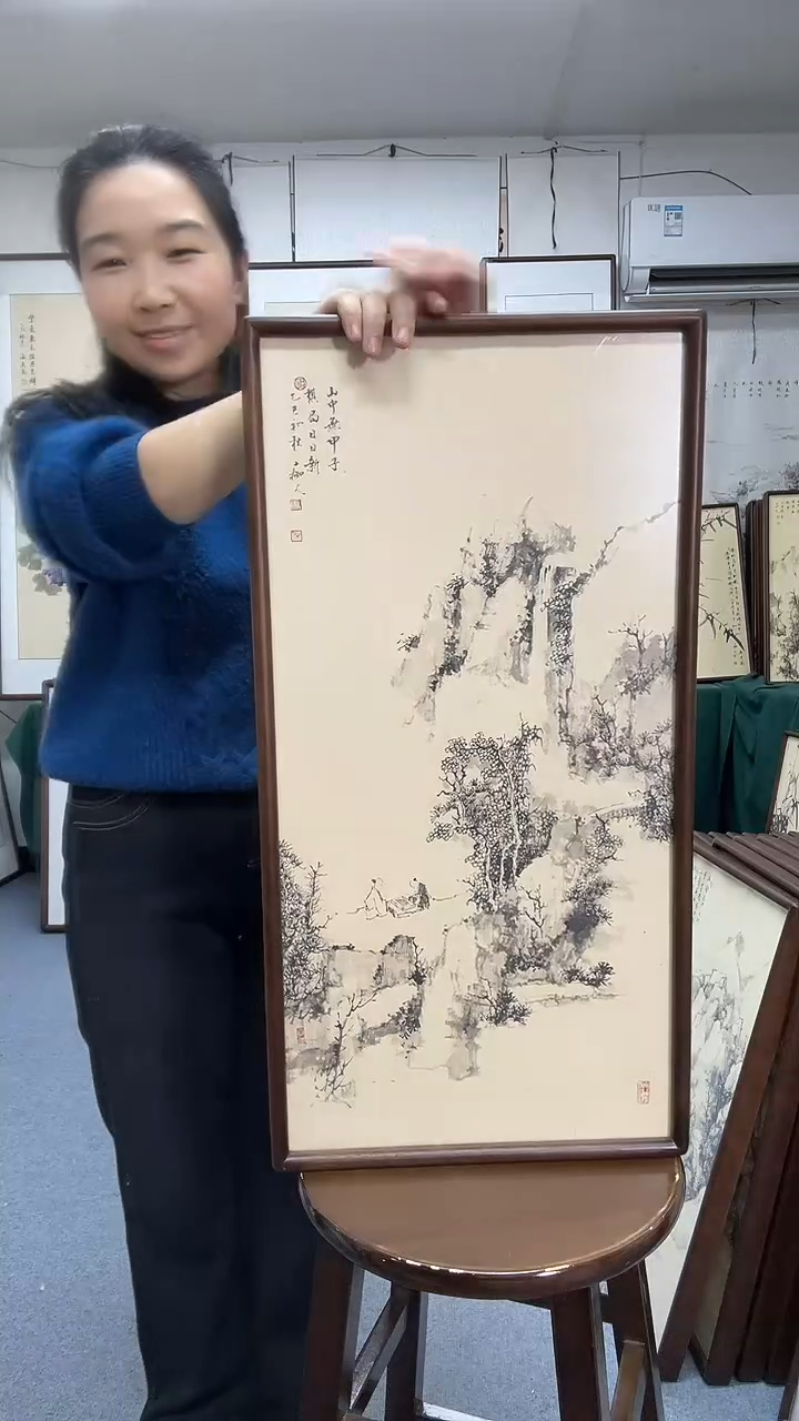 国画高*尺寸35*68实木画框京东包邮手绘