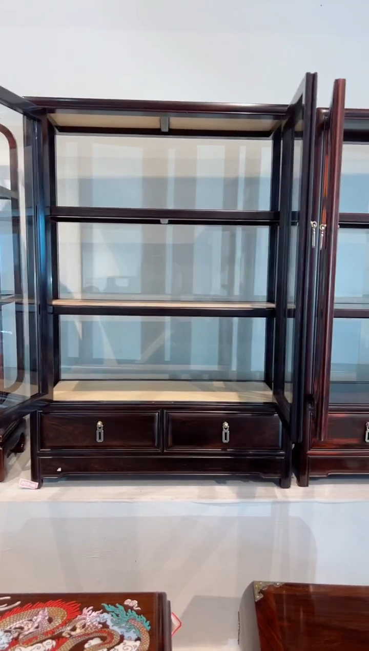 紫檀木类家具摄***行紫光檀  玻璃柜 