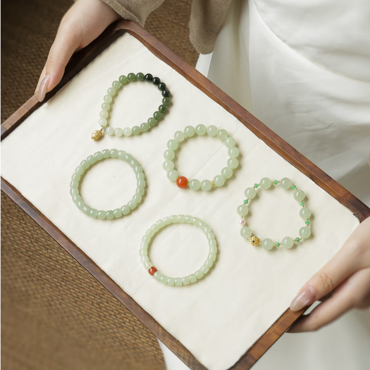 【痘痘专享】老矿野牛沟晴水和田玉圆珠散珠半成品diy配饰集合