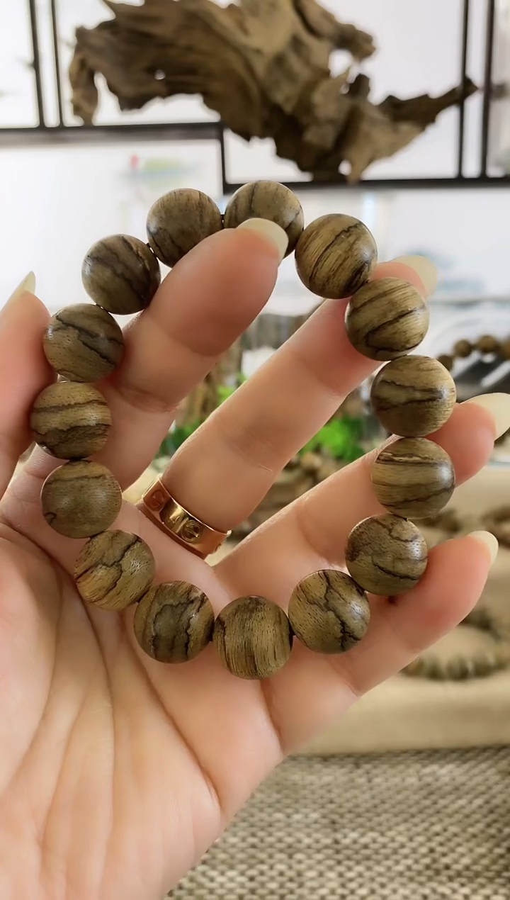 手串沉香达拉干虎斑老料15MM单圈