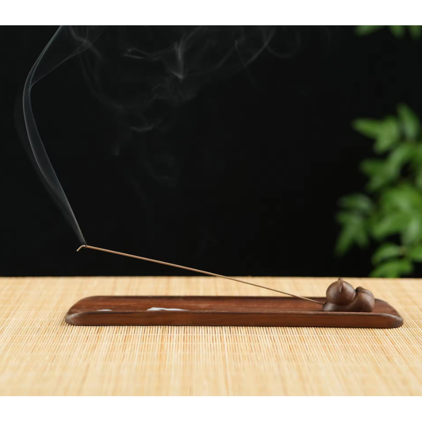 北美实木小猫钓鱼香插摆件