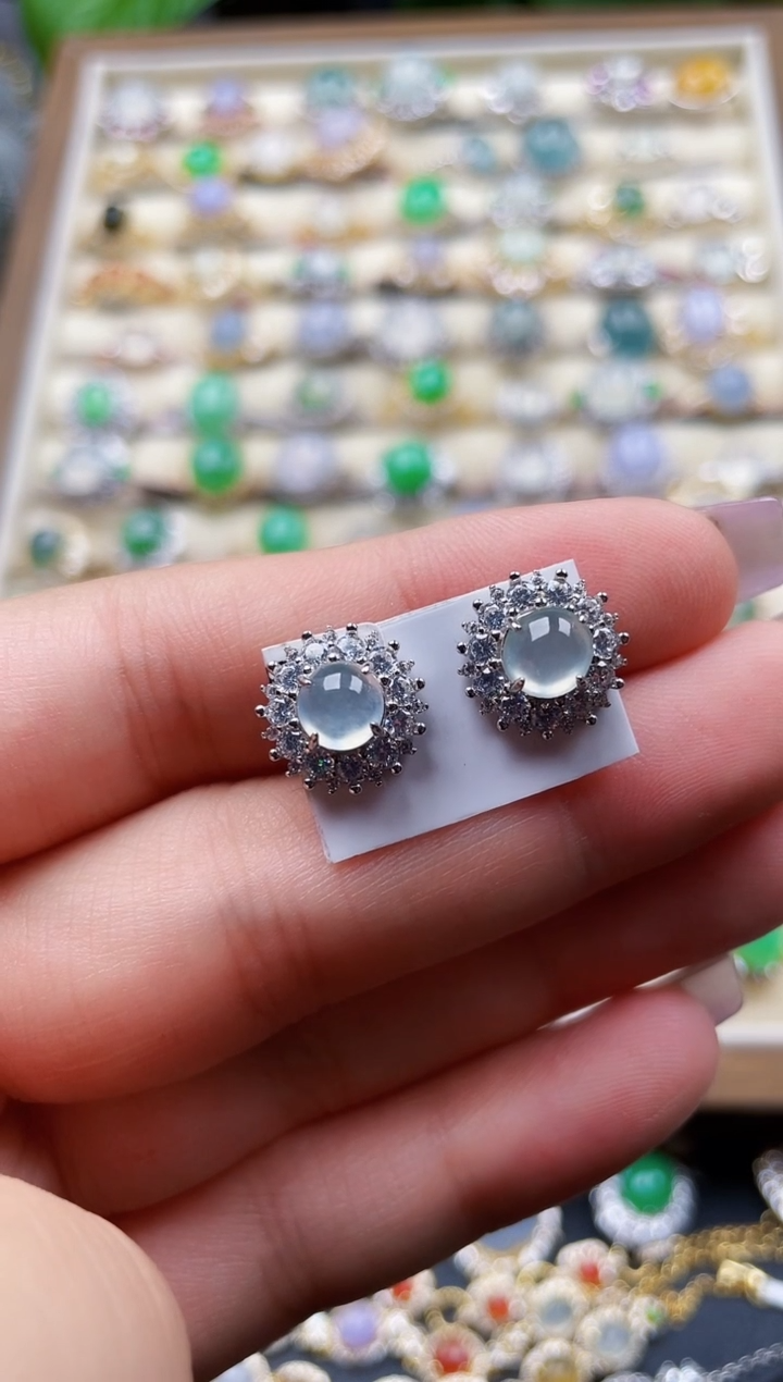 银S925镶嵌翡翠耳饰180